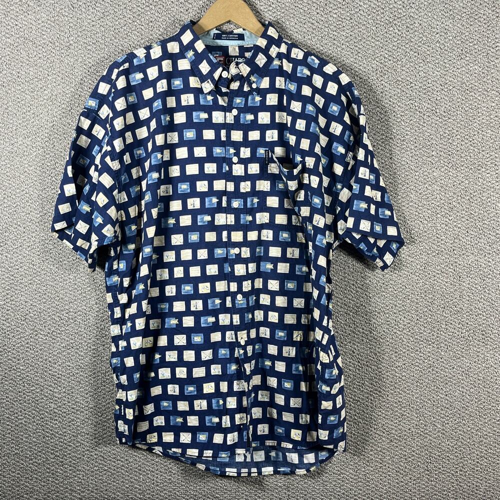 Vintage Chaps Ralph Lauren Shirt Mens XL Blue Geometric Print Casual Y2K 90s‎